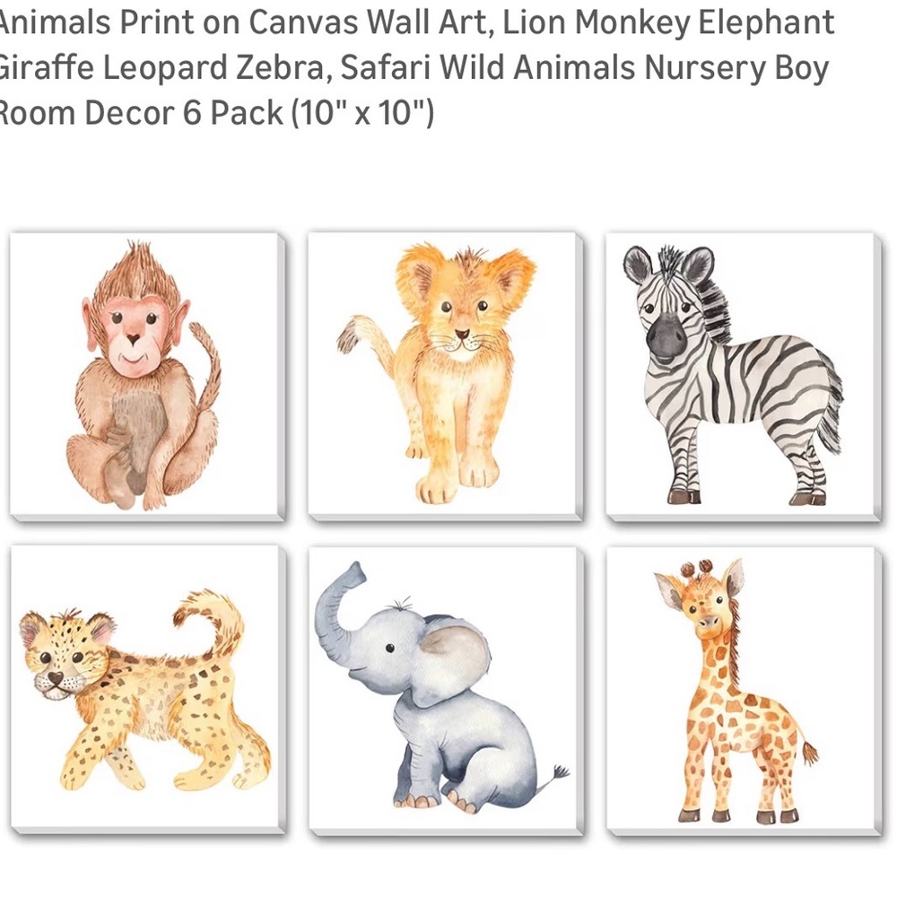 Safari Animals Canvas Wall Art Set (6)